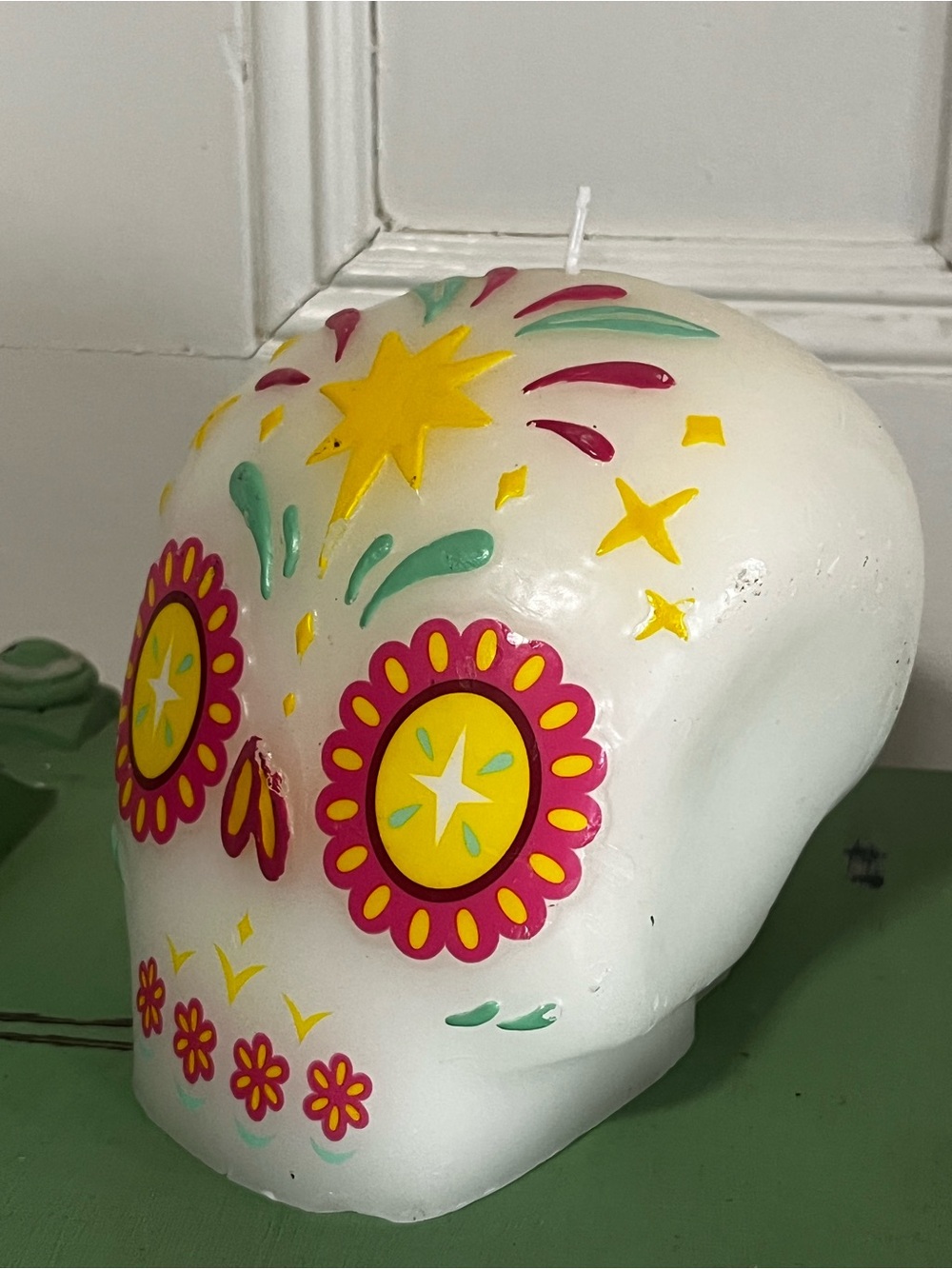 Día de Muertos Calvera Sugar Skull Candle 6x4 Day of the Dead unburnt